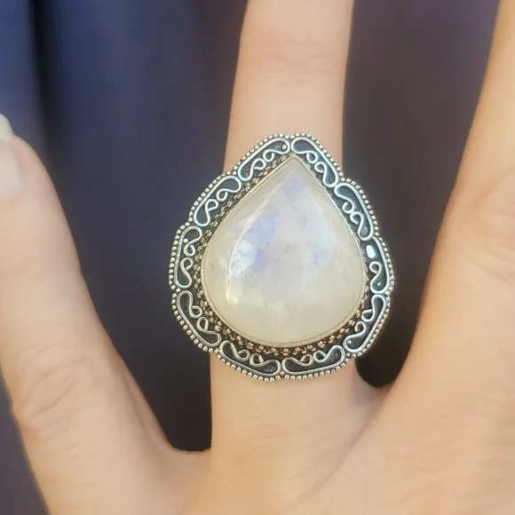 New Rainbow Moonstone 925 Silver Ring. - Picture 8 of 13